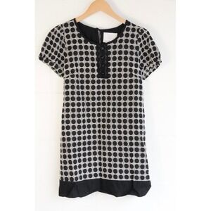 Bizz Princess Shift Mini‎ Dress Medium Black White Geometric Embroidered Cotton